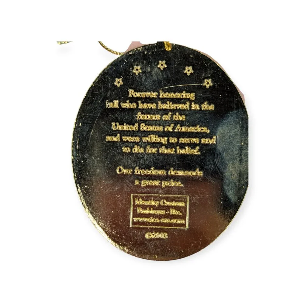 2003 Set of 2 World War 1 & 2 Gold Tone Metal Christmas Ornaments